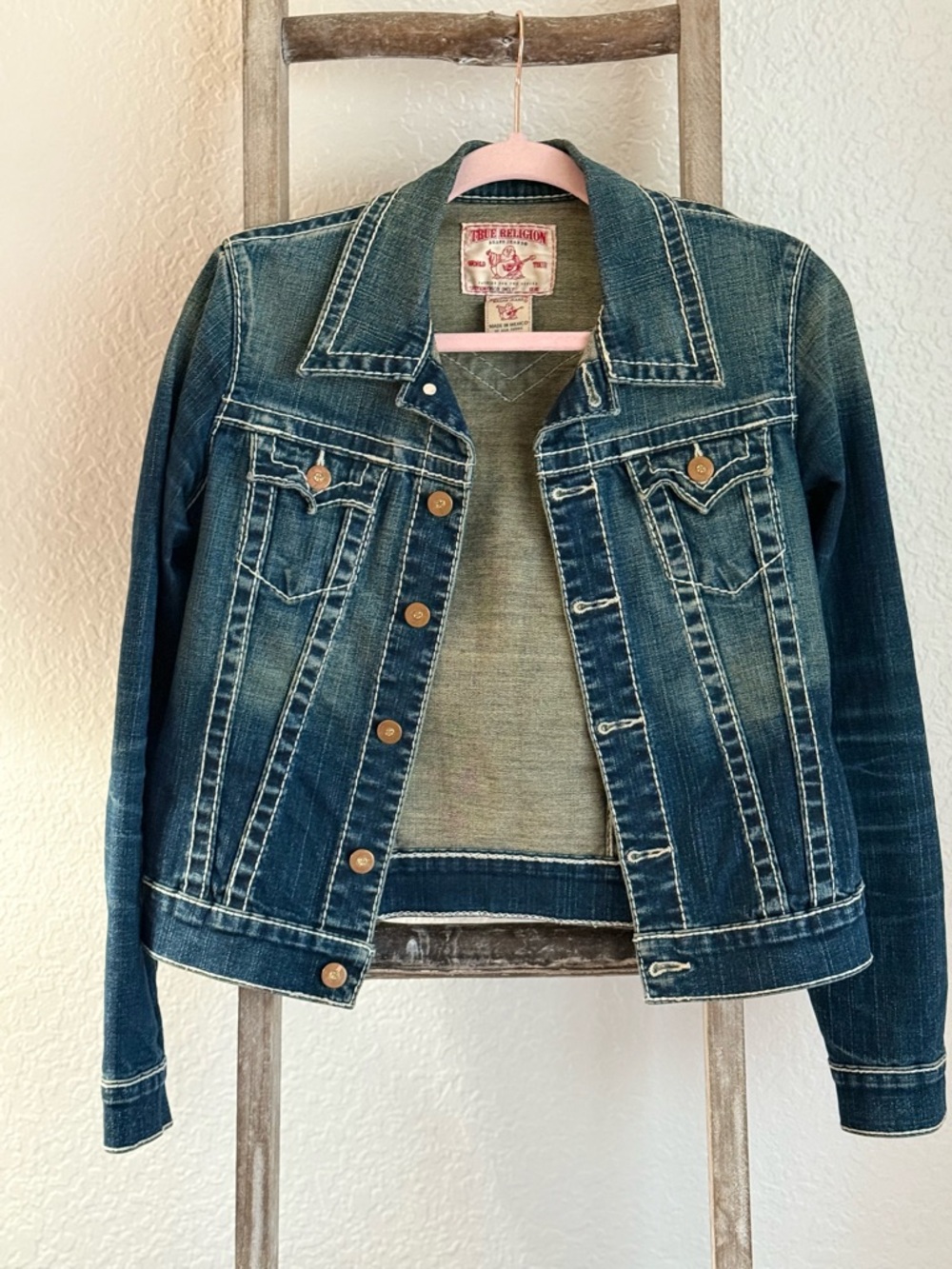 True Religion Indigo Washed Denim Jacket with Contrast Stitching